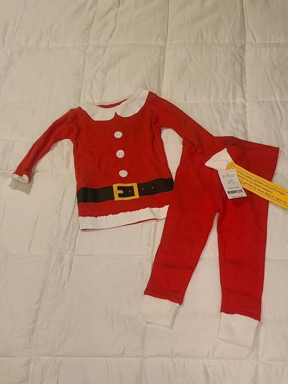 Carter's Red and White Holiday Pajama Set with Santa Belt Print 12 months NWT